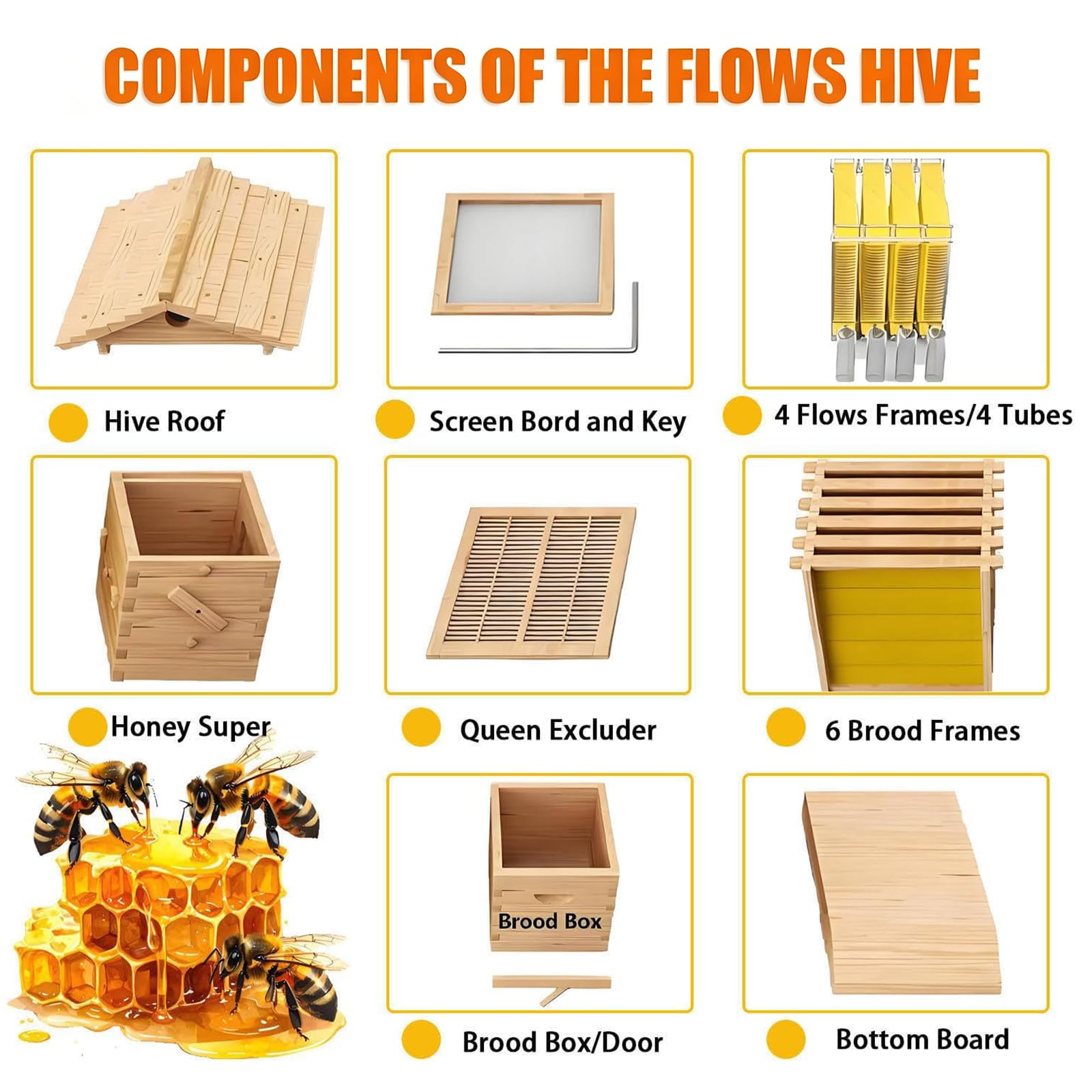 Beehive Kit de Ruche Automatique,Kit d'apiculture pour débutants : Ruche cirée complète avec extracteur de Miel, sans déranger Les Abeilles, idéal pour Les débutants.