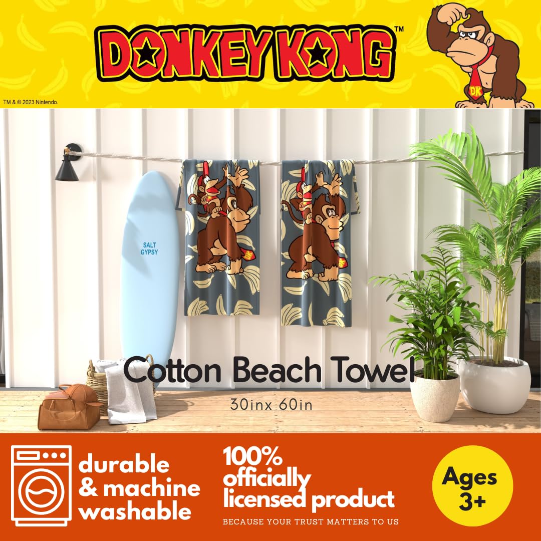 Franco Collectibles Nintendo Donkey Kong Gaming Serviette de Bain/Piscine/Plage en Coton Doux 152,4 x 76,2 cm (Produit sous Licence Officielle)