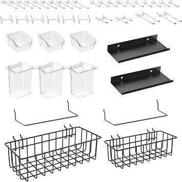 Peg Board Accessories Kit,Pegboard Hooks Assortment with Bins,Cups,Wire Baskets,Paper Towel Holder Can be Used for Pegboard Garage Workbench Craft Room Organizing Tools Transparent Cup+Box