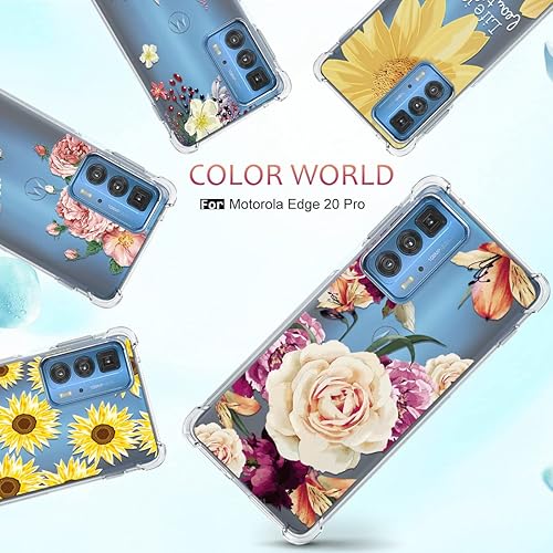 Miniatura 6 de Osophter Funda para Moto Edge 20 Pro con 2 protectores de pantalla floral para niñas y mujeres con absorción de golpes flexible TPU cubierta de goma