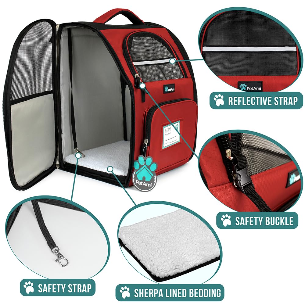 PetAmi Mochila transportadora para perros pequeños y grandes, mascotas, cachorros, mochila de senderismo ventilada para mascotas, bolsa de viaje, mochila para gatos aprobada por aerolíneas, soporte de