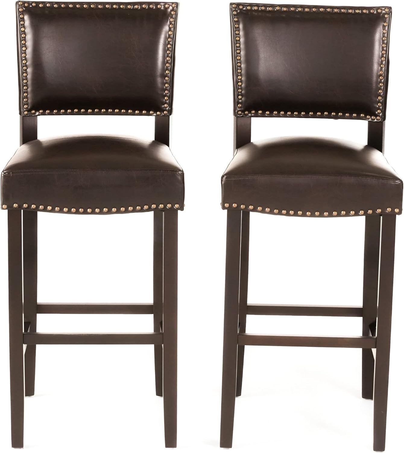 GDFStudio Christopher Knight Home Mayfield Bonded Leather Backed Barstools, 2-Pcs Set, Brown : Home & Kitchen