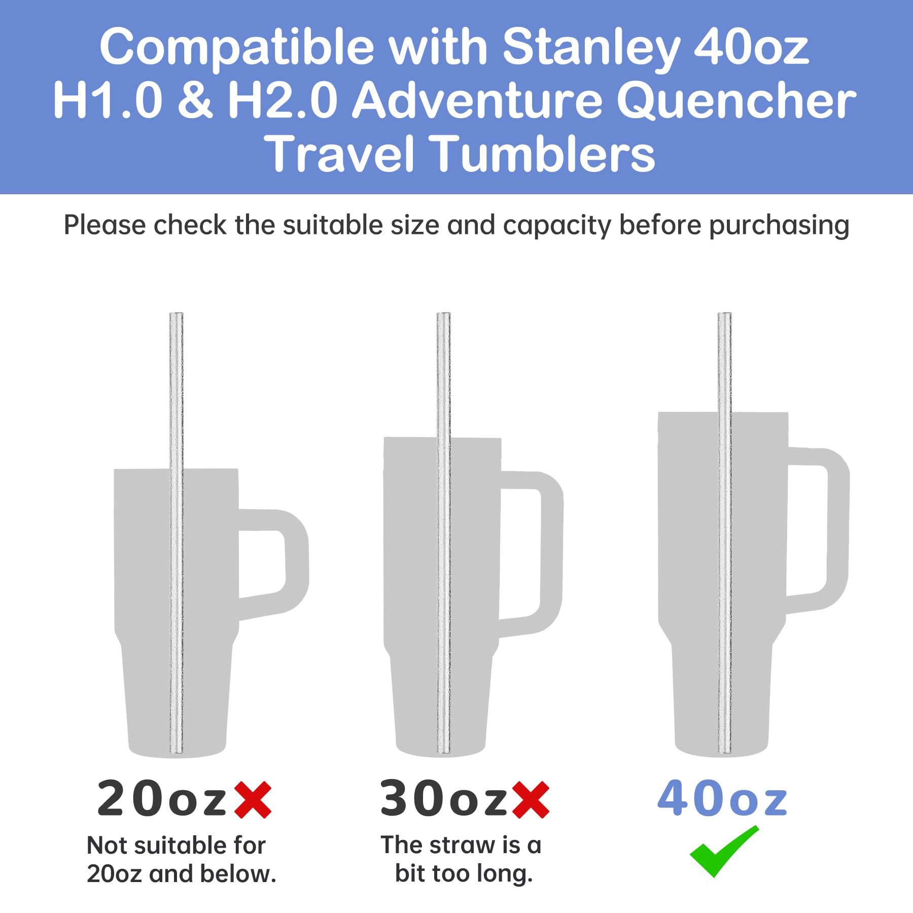 NiHome 12-Pack Glitter Straws for Stanley 40OZ Tumbler & 2 Brushes - Image 3