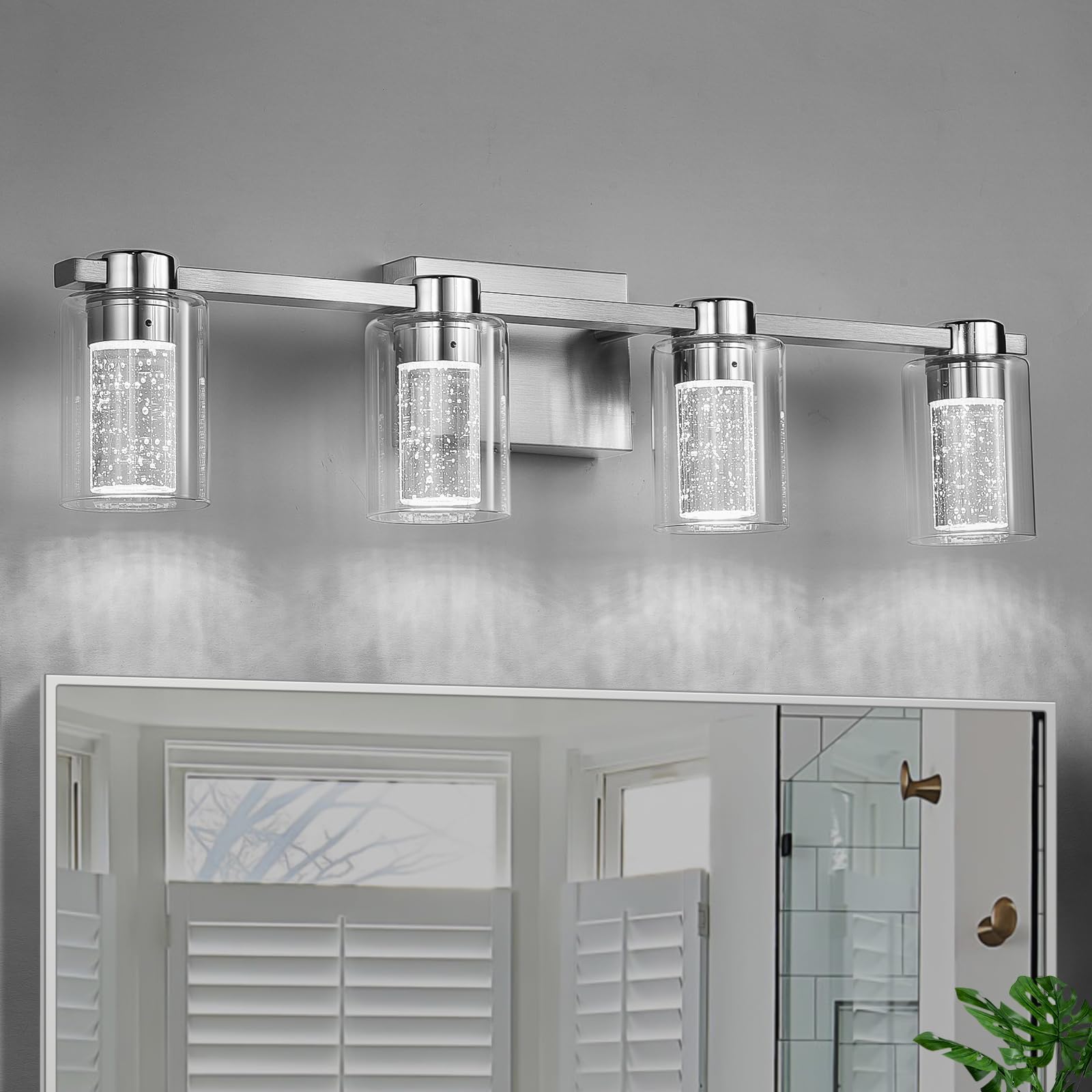 4 Light Bathroom Vanity Lights, Modern Crystal Brushed Nickel Bathroom