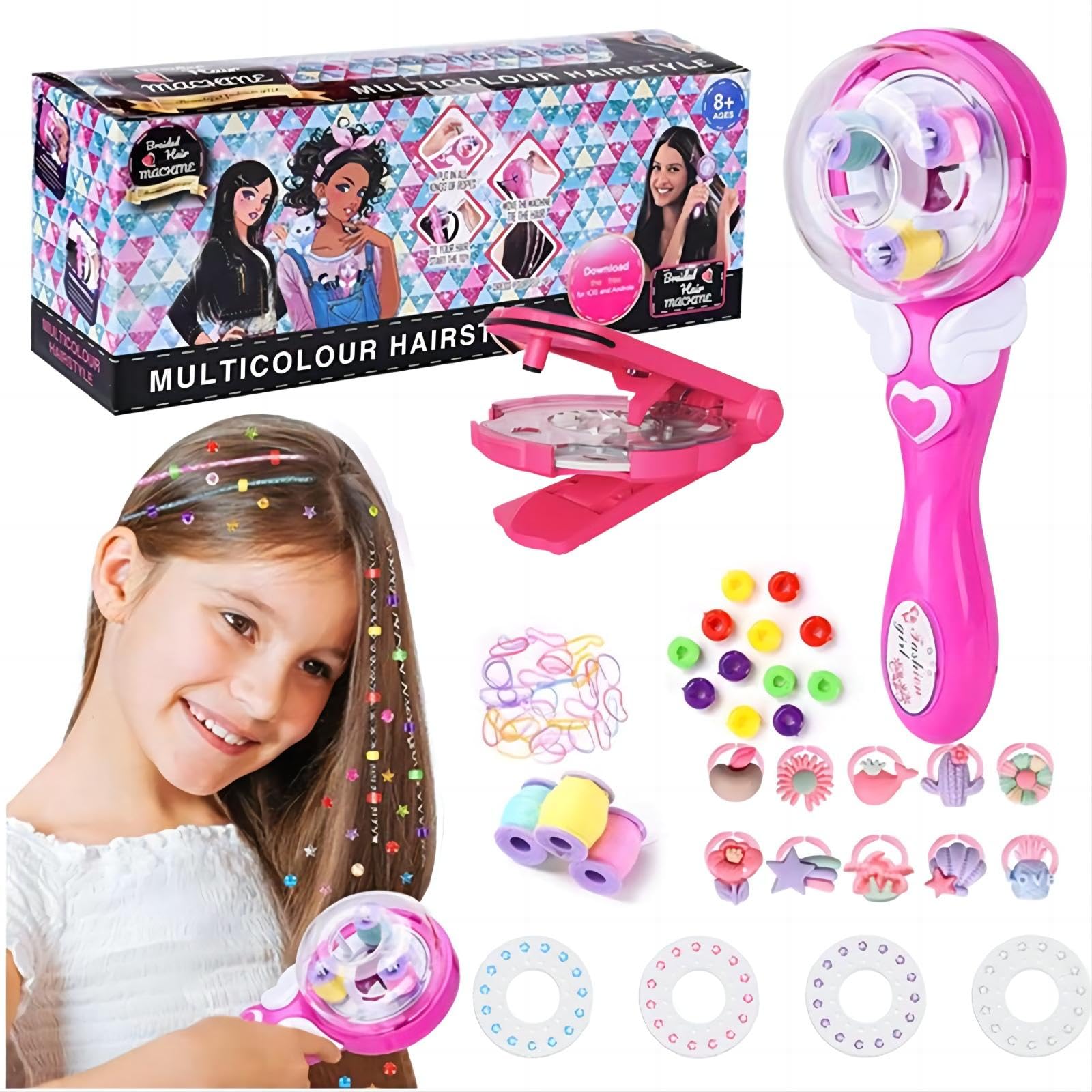 2-in-1 Braided Hair Styling Set with Drill, Flash Diamond DIY Girls Makeup Hair Trimmer & Accessories Hair Scissors