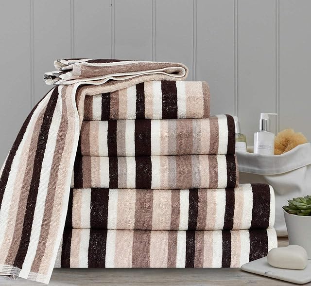Royal Victorian Pure100% Cotton Stripe Quality 550 GSM Bath Towel, Bath Sheet and Bale Sets (Brown, Bath Towel)