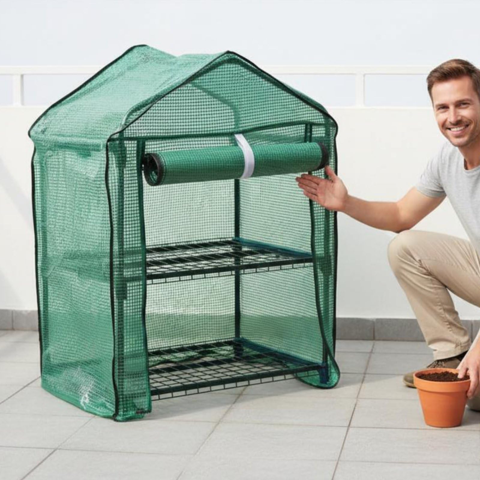 Mini Serra a 2 Livelli Parasole Tenda Serra Impermeabile Anti Pioggia Attrezzatura da Giardino per Balcone, Terrazzo