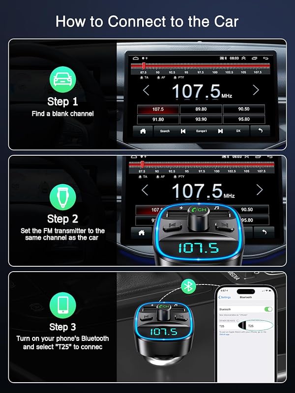 ORIA Bluetooth FM Transzmitter Autóba - Kihangosító Mikrofonnal, 2 USB Töltővel, Zajszűréssel, MP3 Lejátszóval, iOS és Android Kompatibilis