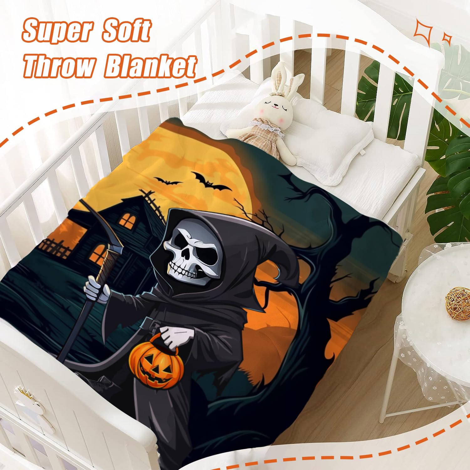 YeeJu Halloween Baby Blanket - Purple Pumpkin Witch Design 30x40 Inch Soft Fleece Throw