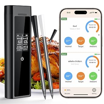 Wireless Dual Probe Meat Thermometer, with Smart App, 250M, IP67 Waterproof