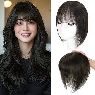 Hair Toppers for Women Real Human Hair, 360° 3D Human Hair Toppers for Women with Thinning Hair Upgrade Middle Part Clip in Bangs (Dark Brown(Big Coverage), 12 Inch-3D-Wispy)