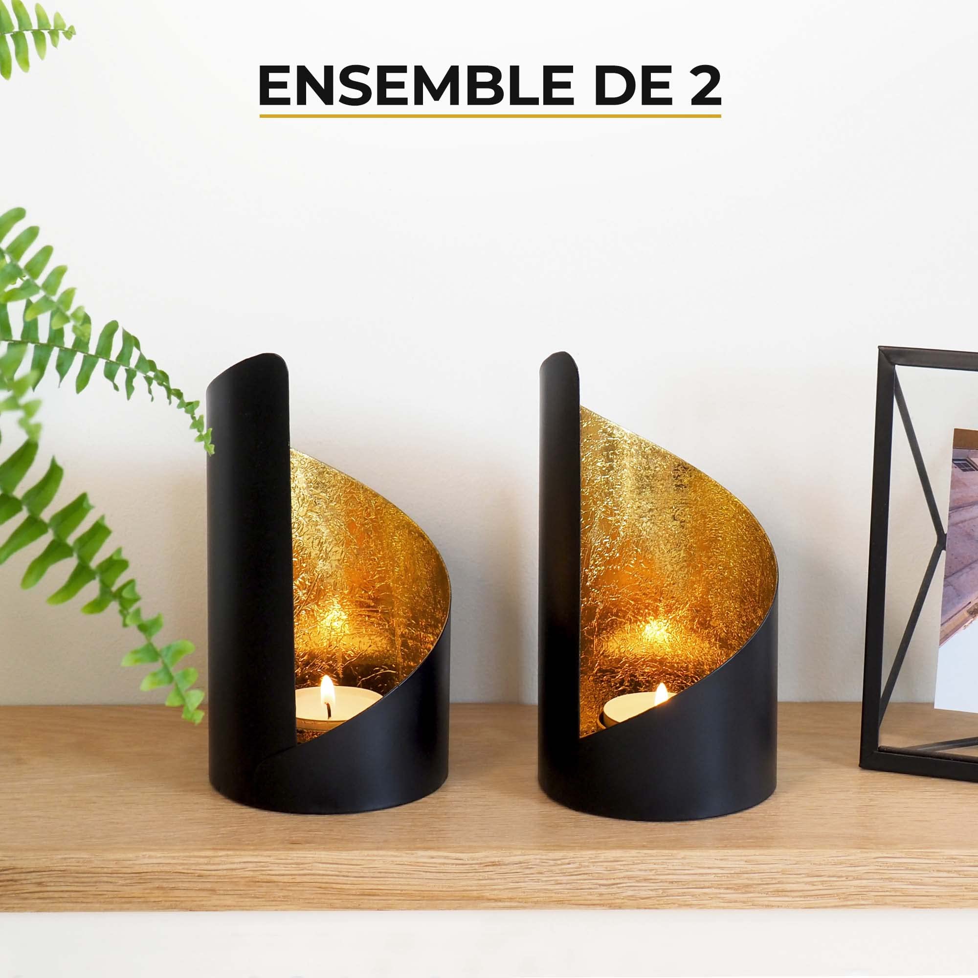 Gadgy Photophore Bougie Ensemble De 2 Pièces Doré Et Noir Decoration Maison