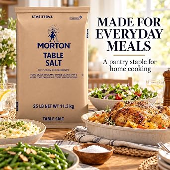 Morton Table Salt, Iodized, 25 Pound