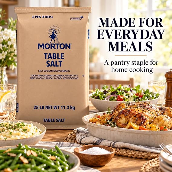 Morton Table Salt, Iodized, 25 Pound