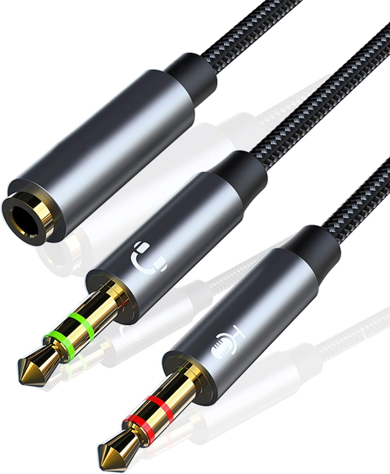 weishan PC Splitter Cable Replacement for HyperX Cloud II, Alpha, Stinger, Core, Astro A10 A40, Turtle Beach Recon 70, SteelSeries, Sennheiser Game Headphone Y-Adapter 12inch