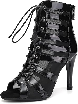 Women Open Toe Ballroom Dance Boots Lace Up High Heel Salsa Performance Latin Dancing Boots,DS-K400