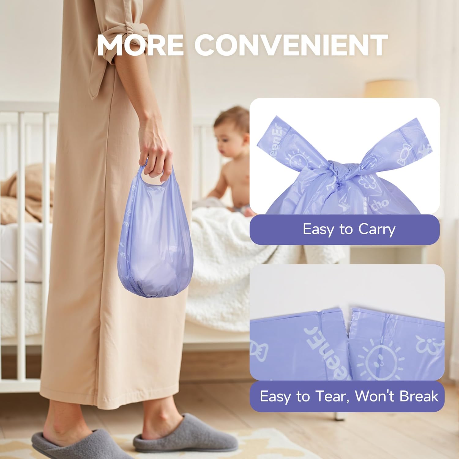 Disposable Diaper Bags with Handles | 100 Count (4 Rolls) | Ocean Recycled Plastic | Leak-Proof Unscented | Diaper Trash Bags & Sacks for Pet Waste image 6 of 7 B0F4X75G5K