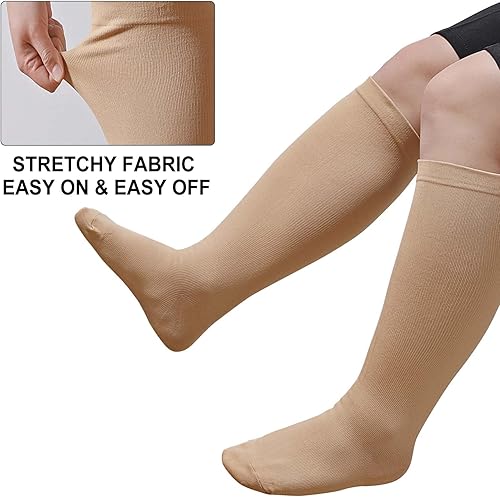 Miniatura 4 de CaiDieNu Calcetines de compresión de talla grande para mujeres y hombres pantorrilla ancha hasta 6XL 20-30 mmHg Rodilla de alto soporte de
