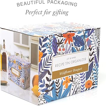 Jot & Mark Decorative Recipe Tin Box for Recipe Cards, Greeting Card Holder