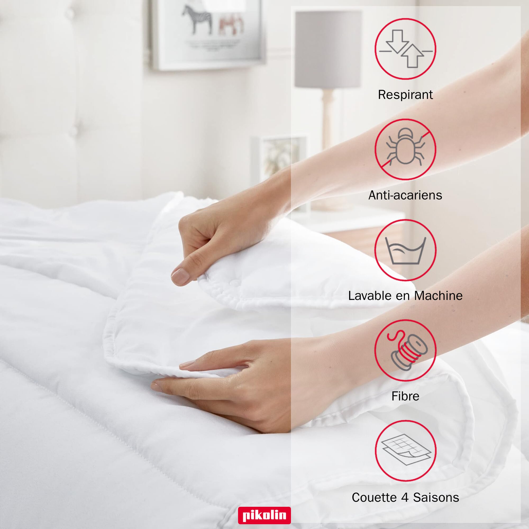 PIKOLIN Couette 140 x 200 cm 150+300 gr 4 Saisons en Fibre Ecolofil pour Lit 1 Personne - Couette Hypoallergénique, Lavable, Douce et Respirante