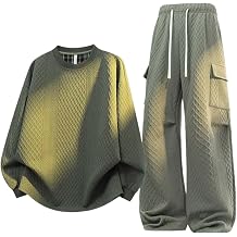 Top and Bottom Set, Large Size, Men's, Jersey, Autumn, Casual, Long Sleeve, Sweatshirt, Crew Neck, Long Pants, Big Silhouette, Loose, Stylish, Loungewear, Outdoors, M-6XL