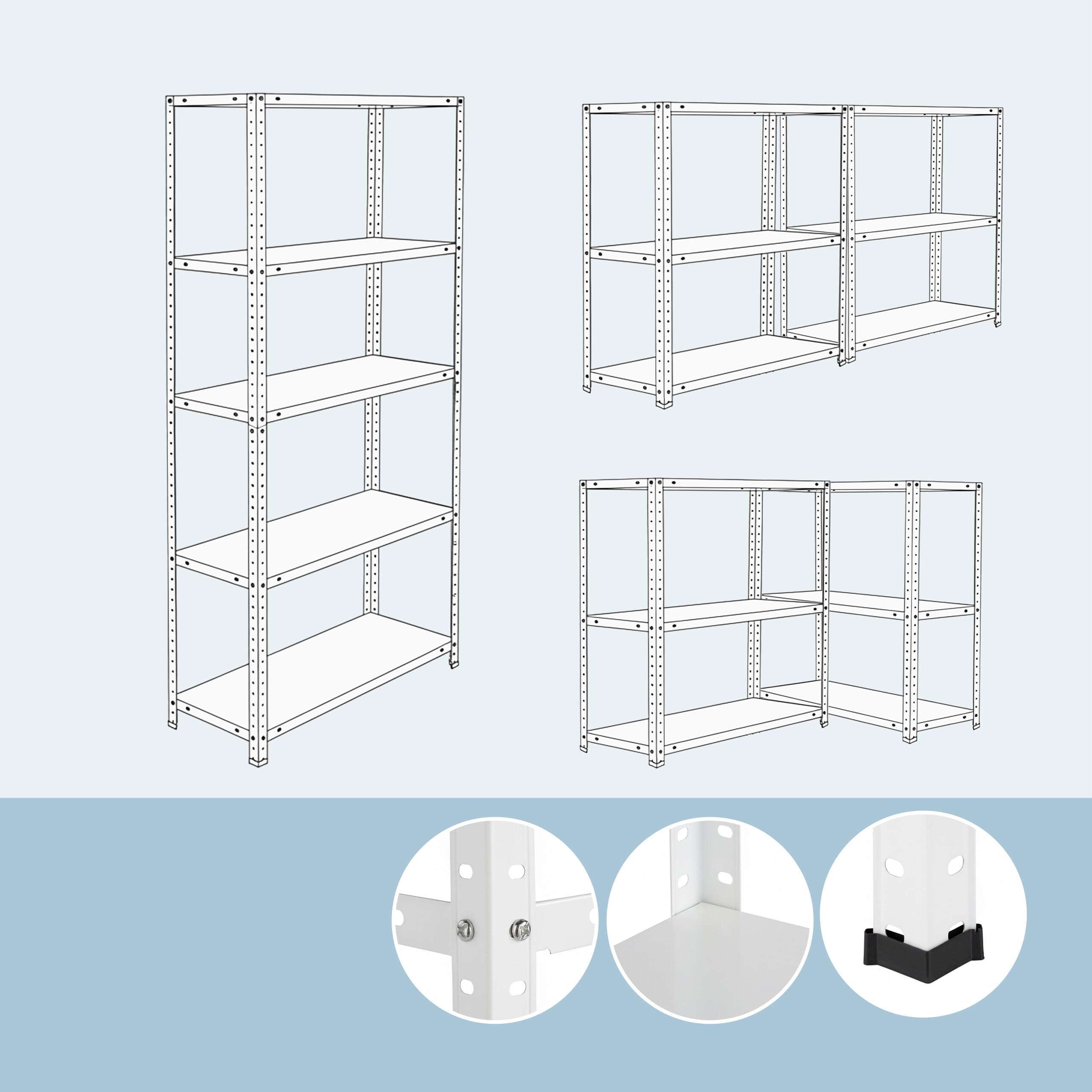 Relaxdays Scaffale in Acciaio Bianco, 5 Ripiani, 150x75x30 cm, Portata 200 kg, Cantina, Garage, Officina