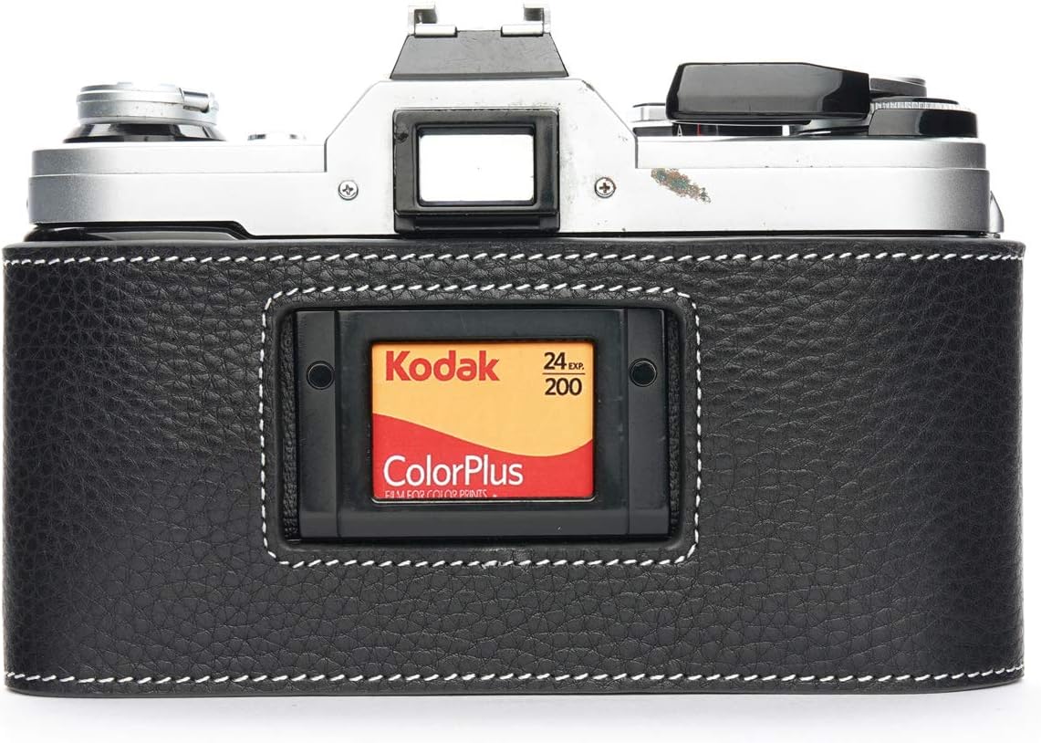 A-1 Case, BolinUS Handmade Genuine Real Leather Half Camera Case Bag Cover for Canon AE-1 A-1 (NO Handle) Camera with Hand Strap (Black)