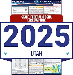 2025 Utah State and Federal Labor Law Poster - OSHA Workplace Compliant - Mandatory Regulations Posting for Employees - All in One Required Compliance Posting 16" x 40" - Laminated (English)