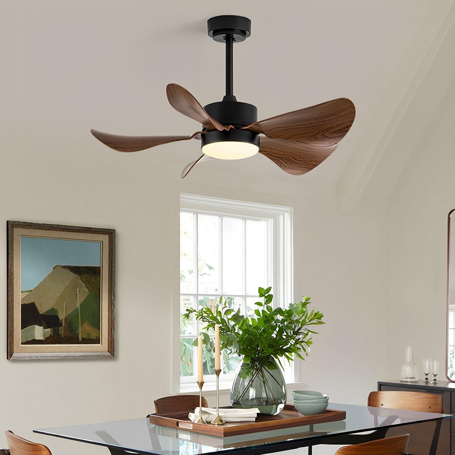 Modern Ceiling Fans with Lights Remote 29'' Ceiling Fans 6 Wind Speeds Quiet Ceiling Fan for Kitchen Restaurant Hotel Balcony Modern Ceiling Fan Light DC Motor, 5 ABS Blades