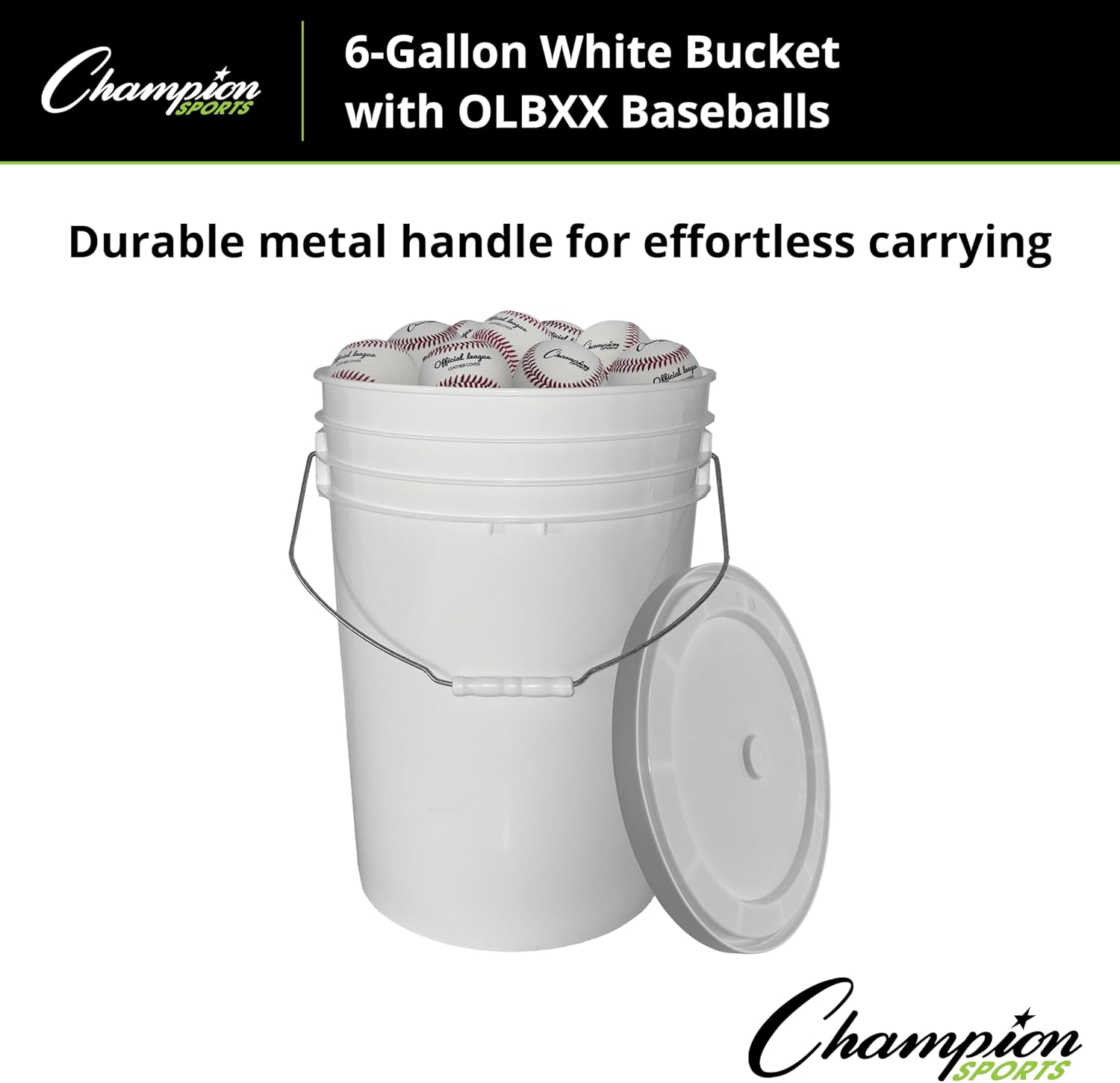 Champion Sports Leather Baseball | 30 Baseballs and White Bucket | Indoor/Outdoor Genuine Leather Official League Baseballs for Practice Training or Real Game