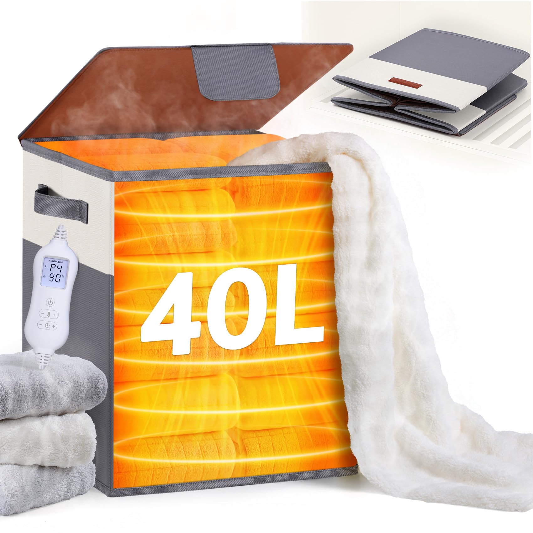 Foldable Towel Warmer 40L Large Capacity for Oversized Towels, Robes & Blankets, Fast Heating with 4 Modes, Auto Shut-Off, Gift Box