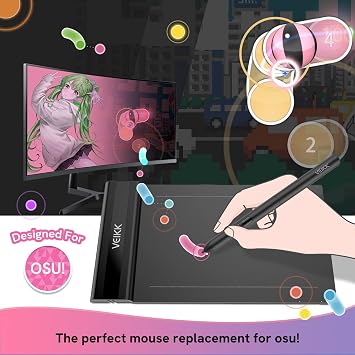 Drawing Tablet,VEIKK S640 Digital Graphics Tablet, 6x4 Inch Ultra-Thin Portable OSU! Tablet, Battery-Free Stylus for OSU! Game and Teaching Online Classes,Support Windows Mac Linux Android OS