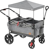 Vista 1 de Busy Bee Foldable Wagon Stroller for 2 Kids, Push Pull Collapsible Kids Wagon with Adjustable Handle Bar, Removable Canopy, 5-Point Harness