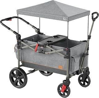 BusyBee Foldable Stroller Wagon for 2 Kids, Gray