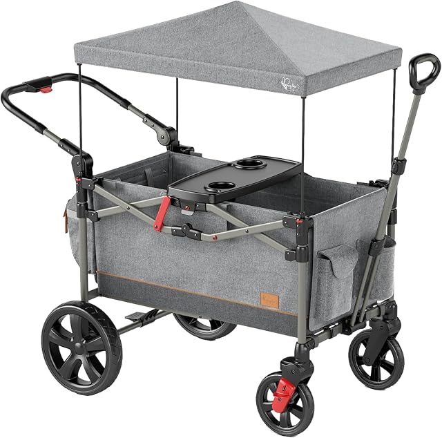BusyBee Foldable Stroller Wagon for 2 Kids, Gray