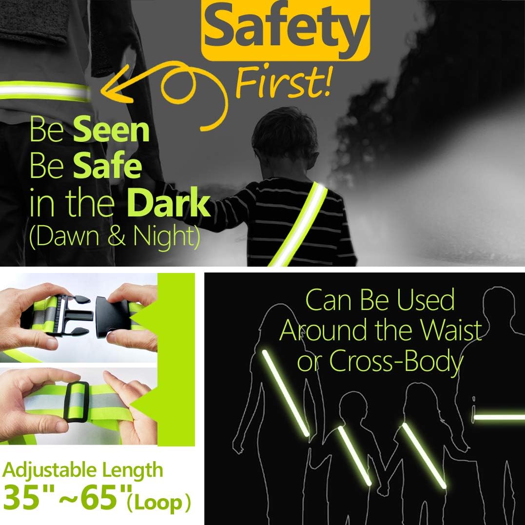 High Visibility Safety Reflective Sash - Adjustable, Stylish, Durable Night Safety Walking Gear for Men Women Kids, Reflective Belt for Outdoor Activities Walking Running Biking : Sports & Outdoors