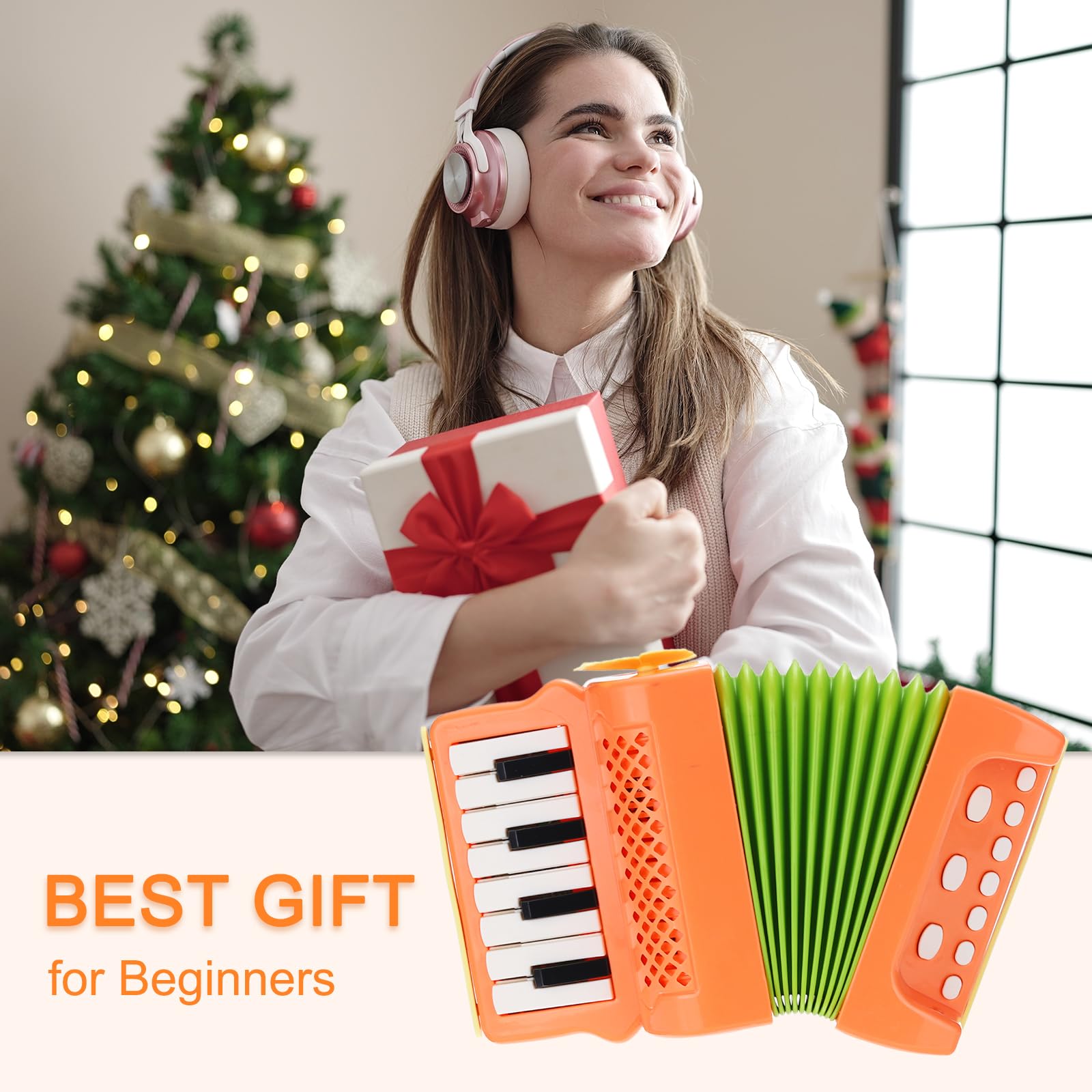 Accordéon Mini 10 Touches QUARKZMAN - Instrument Débutant Cadeau - Orange - Léger Et Portable - 2