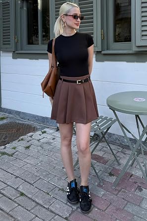 Madmext Siyah Pileli Kad n Mini  ort Etek Mg2402