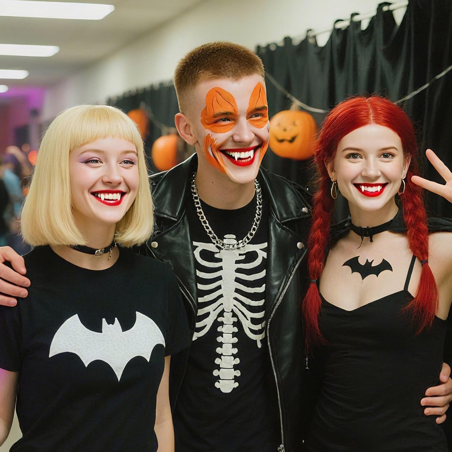 Vampire Fangs Set – 4 Sizes (13–19mm) with Thermal Fitting Beads & Tweezers, Realistic Reusable Halloween Teeth Props for Cosplay & Costume Party