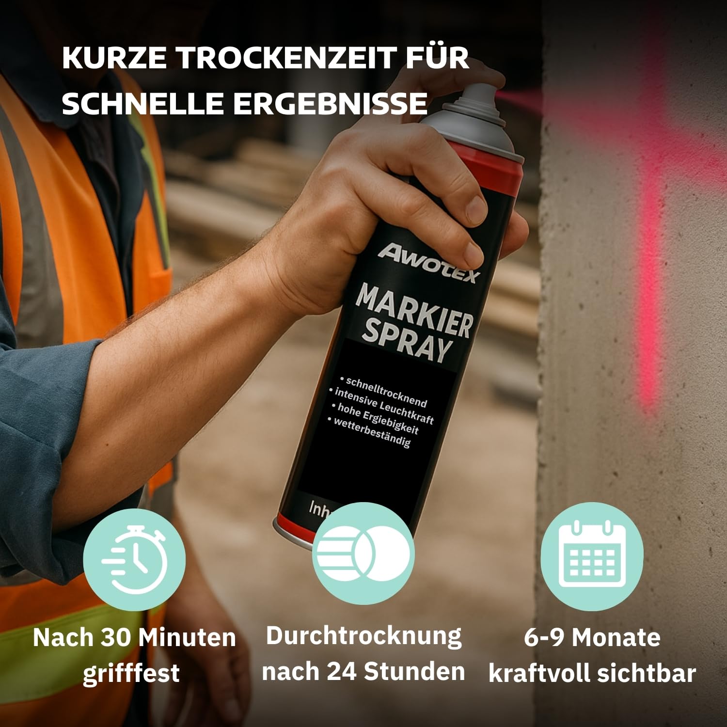 Markierspray neon-pink 500ml I 12 Stück Sprühfarbe mit hoher Deckkraft & ohne FCKW I Markierungsspray Baustelle schnell trocknend & wetterfest I Sprühfarbe zum Markieren für Wand- & Boden