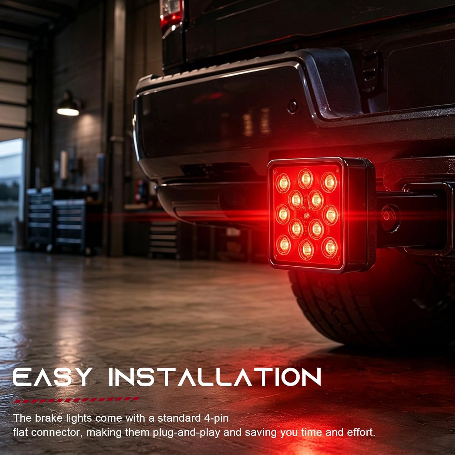 Trailer Hitch Light, 12 LED Square Vehicle Brake Lights Driving Lamp Fits 2" Receiver, 12V Waterproof Super Bright Brake Tail Light Tow Hitch Lamp for Towing Trucks SUVs RVs