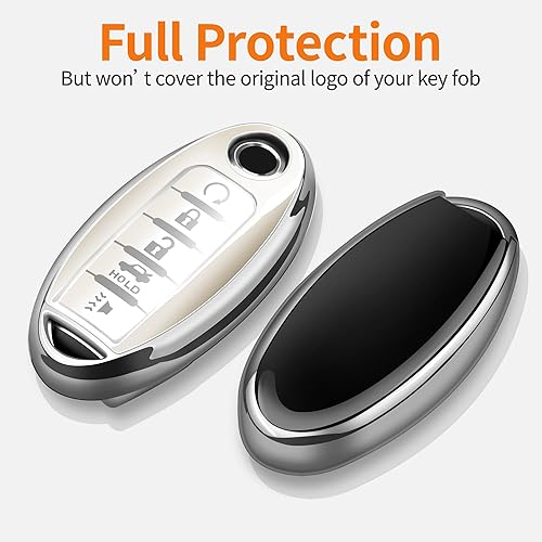 Miniatura 3 de Sindeda Funda para llavero Nissan con llavero suave de protección completa para llaves, Blanco, 5 Botones, Moda