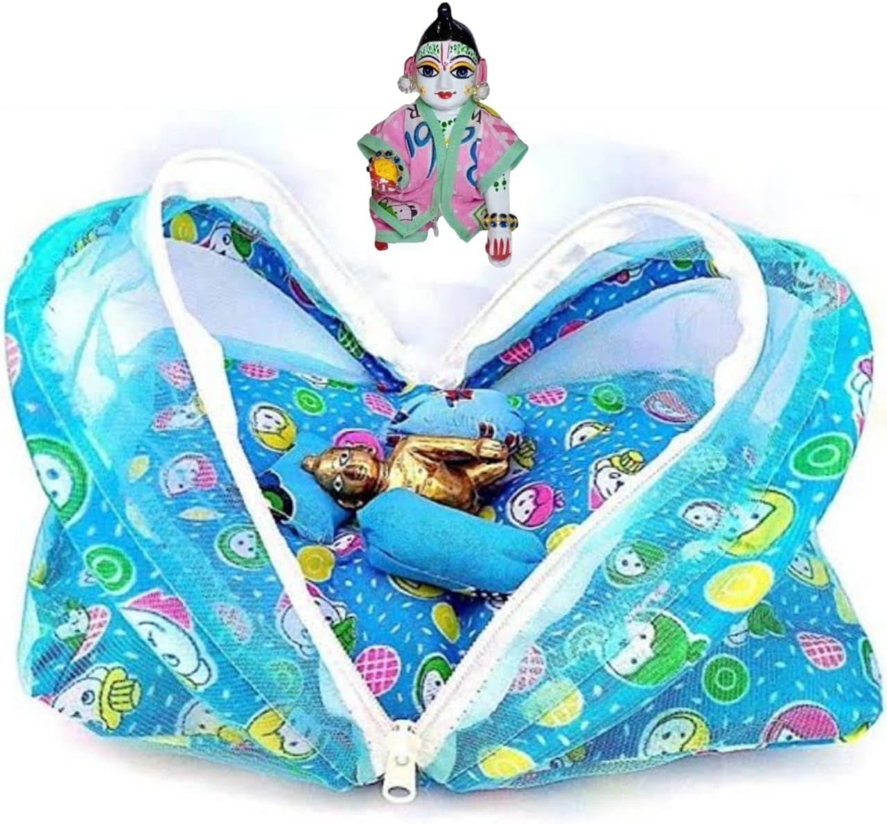 Cotton Laddu Gopal Kanha ji Net Bed Bister Super Soft 0 to 7 No laddu Gopal(Sky Blue) machardani