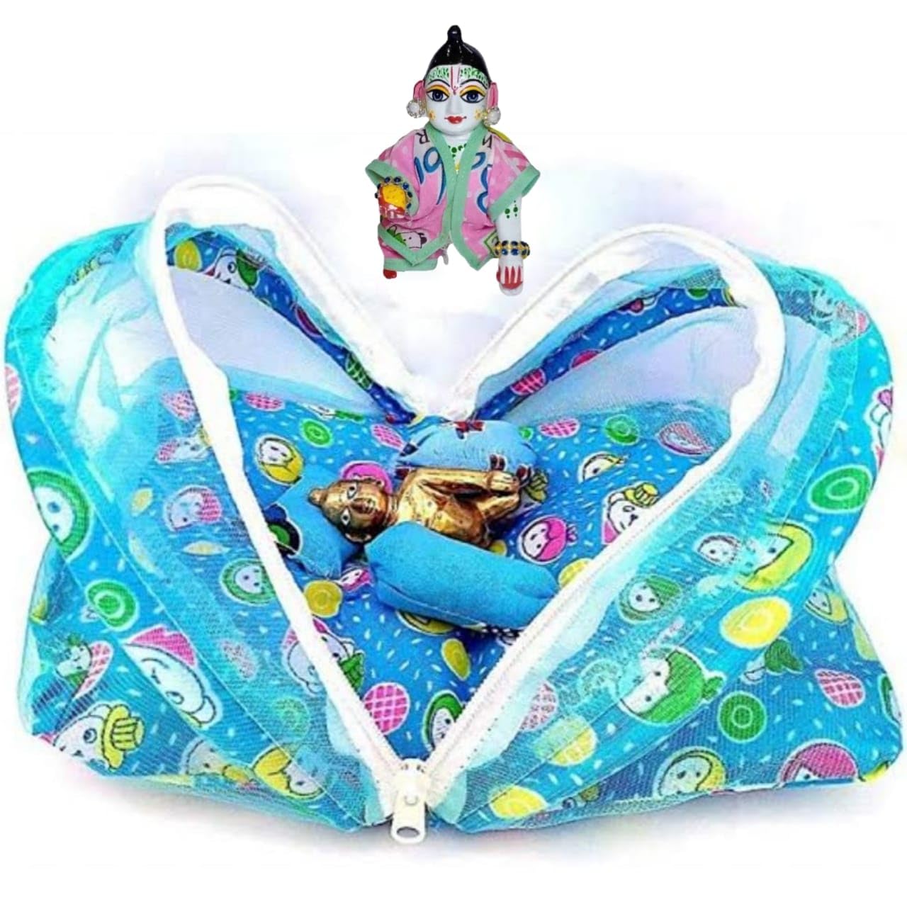 Cotton Laddu Gopal Kanha ji Net Bed Bister Super Soft 0 to 7 No laddu Gopal(Sky Blue) God machardani-image-15