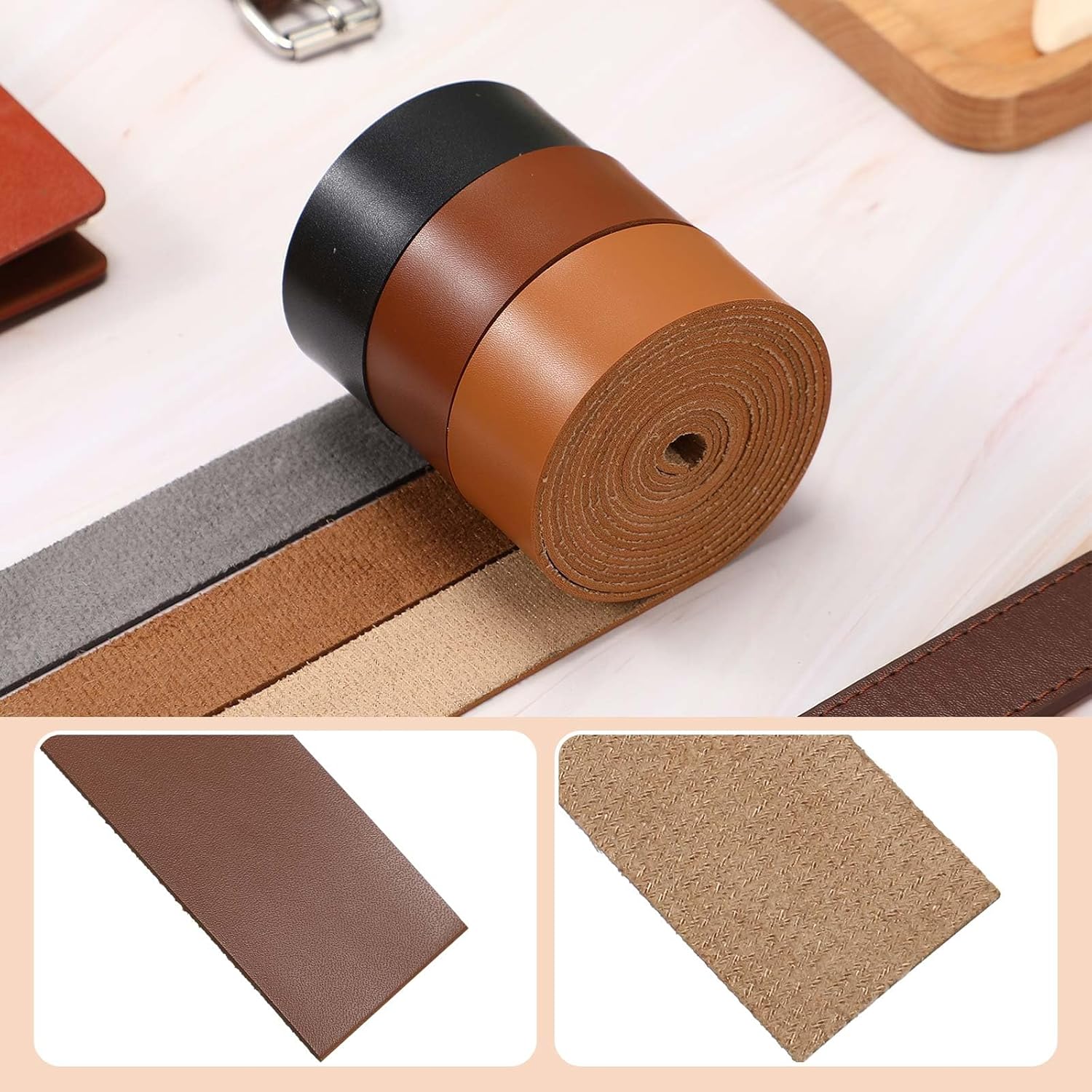 SilTriangle 3 Rolls Leather Straps for Crafts Single Sided Faux Leather Strips 2 mm Thickness 78.7 Inches Long for DIY Art Craft Projects Belt Tooling(1 Inch,3 Color)