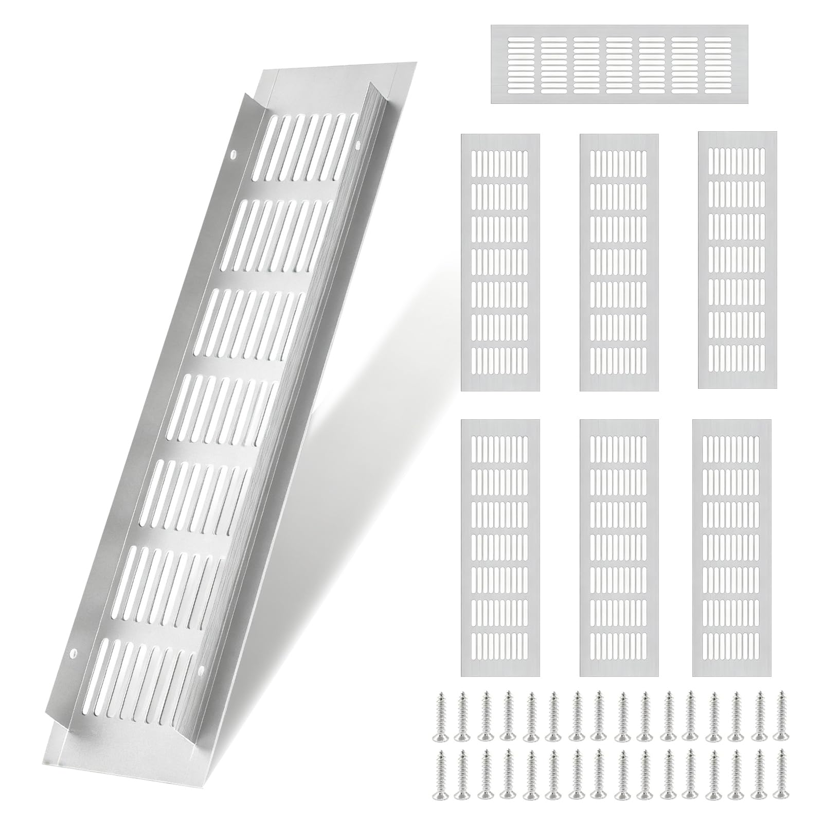 8 Stück Belüftungsgitter, 80 X 200 mm Aluminium Lüftungsgitter Tür mit 32 Schrauben Ventilation Grille Rechteckig Silber Abluftgitter für Schuhschrank Bad KüChe Wohnzimmer