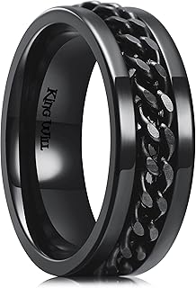 King Will 316L Stainless Steel Fidget Ring for Men Women-8mm Width with Chain Spinner Ring, Durable Wedding Band with Stress Relief Comfort Fit Fidget Spinner Men's Jewelry Size 4-16