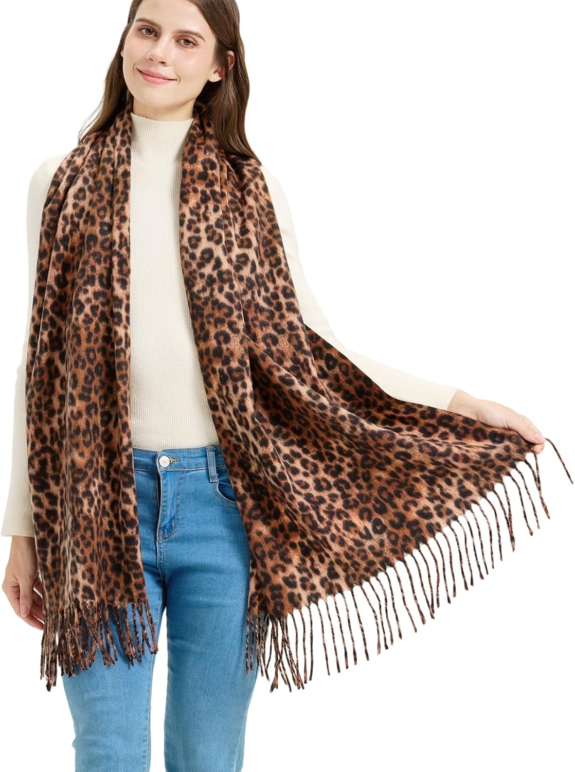 Winter Pashmina Scarf Shawl-Super Soft Warm Fashion Leopard Pashmina Wrap for Women Travel - Image 7