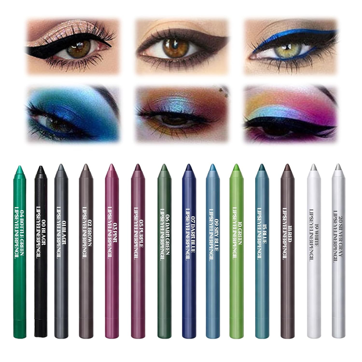 14 PCS Colorful Eyeliner Pencils Set, 2026 New Waterproof Colored Metal Pearlescent Eyeliners with Pencil Sharpener, Smudge-Proof Colored Gel Liners
