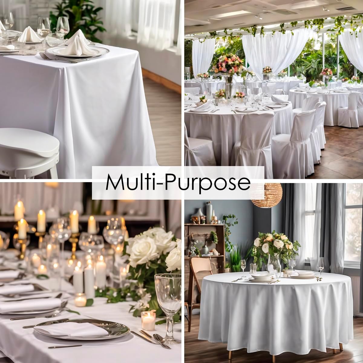 Craft And Party 10 Pack 120 Inch White Round Tablecloth, Polyester Fabric Washable Table Cloth for Home, Party, Wedding or Restaurant Use.